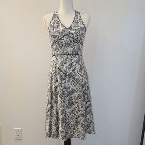 LOFT Black and White Halter Sundress Midi